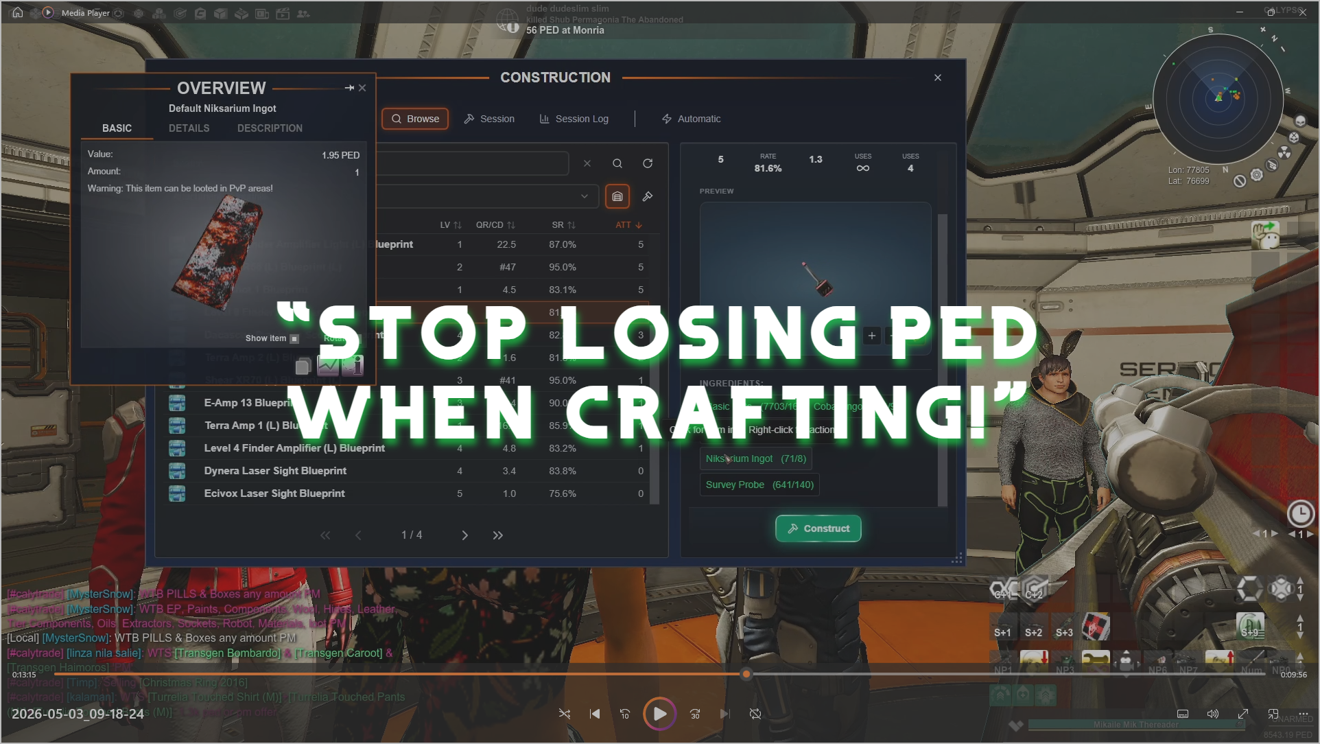 How to stop losing PED in Entropia Universe crafting guide